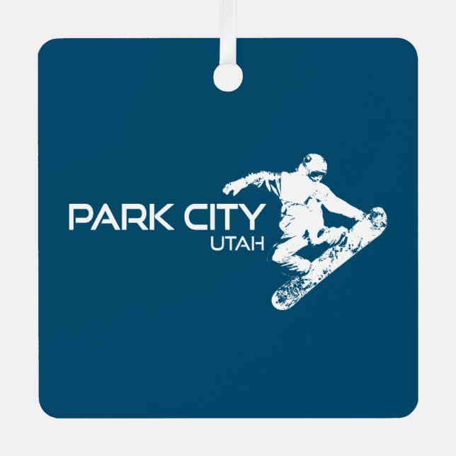 Park City Utah Snowboarder Metal Tree Decoration (Front)