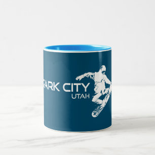 Park City Utah Snowboarder Two-Tone Coffee Mug
