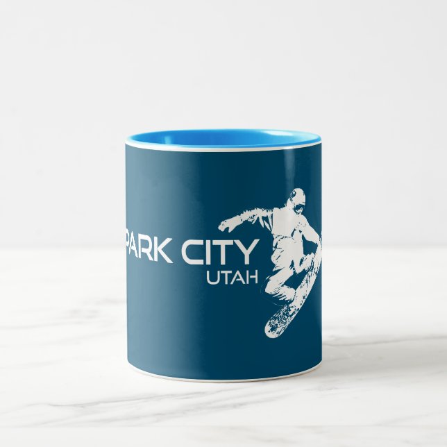 Park City Utah Snowboarder Two-Tone Coffee Mug (Center)