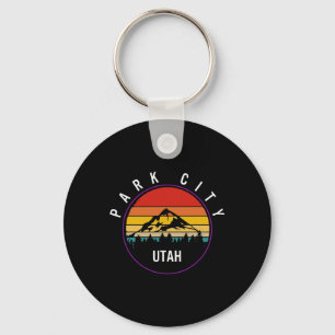 Park City Utah Vintage Souvenir Skier Snowboarding Key Ring