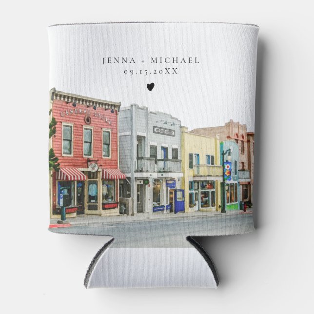 PARK CITY Utah Watercolor Painting Wedding  Can Cooler (Front)