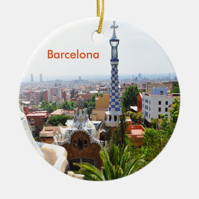 Park Guell in Barcelona, Spain Ceramic Tree Decoration (Front)