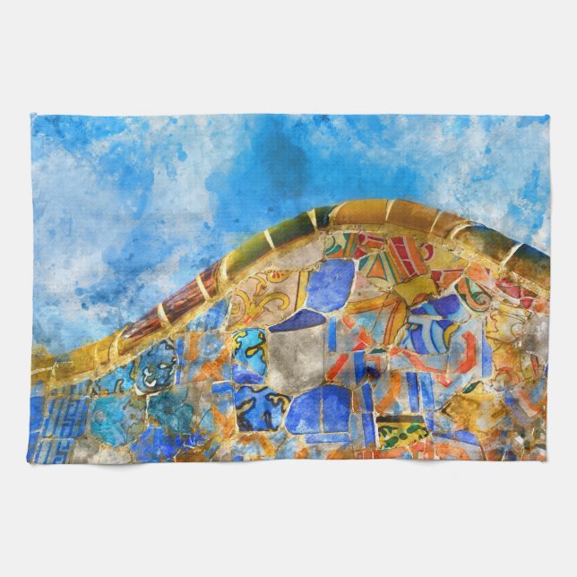 Park Guell in Barcelona Spain Tea Towel (Horizontal)