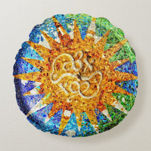Park Guell mosaics Round Cushion