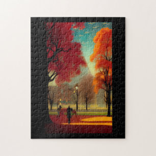 Park in the fall golden orange leaves jigsaw puzzle