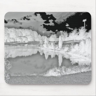park. lake. negative. black and white. mouse mat