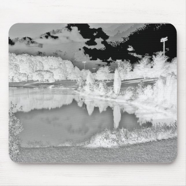 park. lake. negative. black and white. mouse mat (Front)