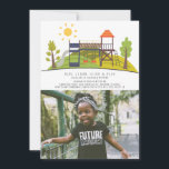 Park Playground Photo Kids Birthday Invitation<br><div class="desc">This cute and modern "run,  climb,  slide and play" kid's birthday photo invitation feature a slide,  swings,  and a bridge under the sun with trees. The reverse side features a light green background with tree patterns.  Personalise for your needs. You can find more matching products at my store.</div>