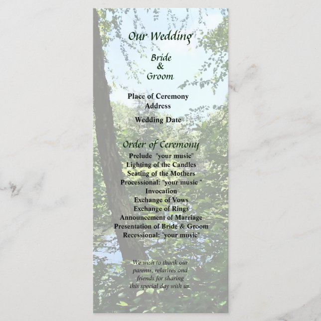 Park With Bridge in Distance Wedding Program Programme (Front)