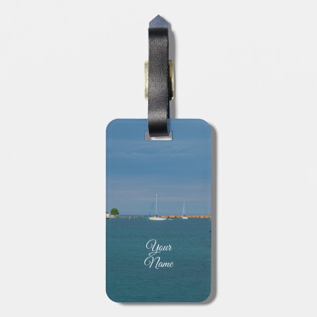 Parked At Mackinac Harbour Luggage Tag (Back Vertical)