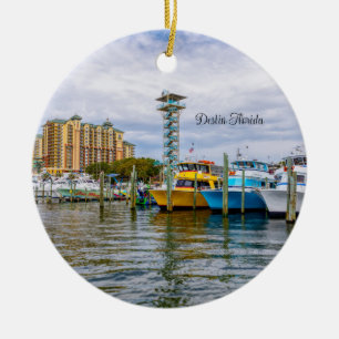 Parked Boats Destin Florida Harbour Circle Ornamen Ceramic Tree Decoration