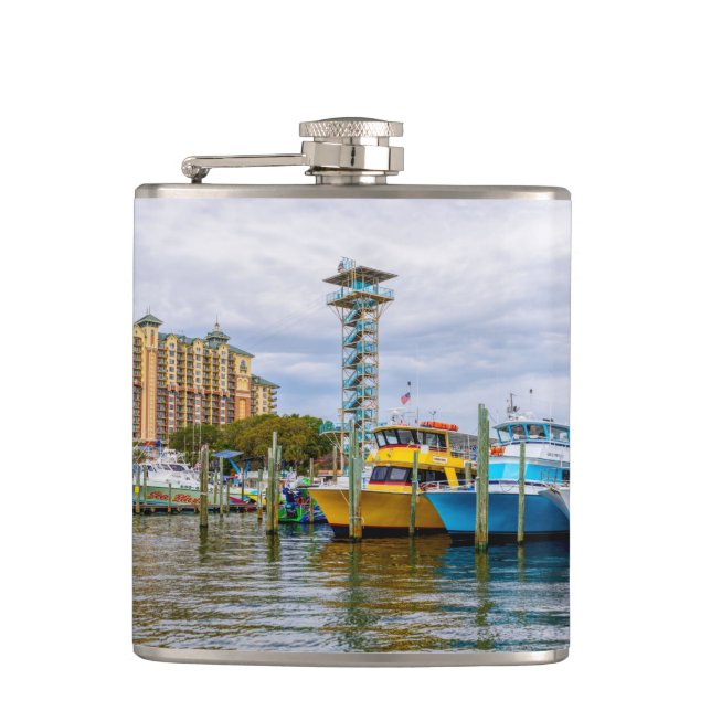 Parked Boats Destin Florida Harbour Flask (Front)