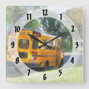 Parked School Bus Square Wall Clock