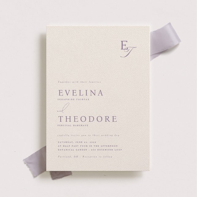 Parker Lavender Elegant Monogram Wedding Invitation (Creator Uploaded)