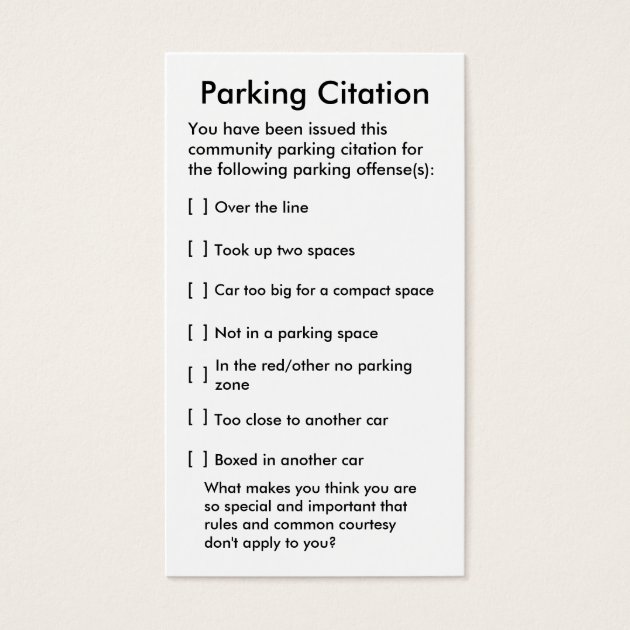 Parking Citation Business Card Zazzle Co Uk   Parking Citation Business Card R2c0d64319f574a4c886b6de34c3b140c Kbhks 8byvr 630 