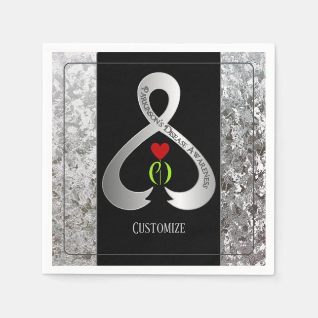 Parkinson"s Awareness Ribbon Black And Silver 2 Napkin (Front)