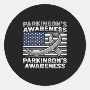 Parkinson's awareness american flag grey ribbon classic round sticker