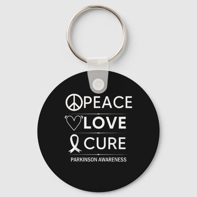 Parkinsons Disease Awareness Peace Love Cure Key Ring (Front)