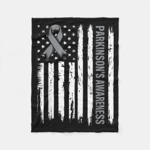 Parkinsons Disease Awareness Ribbon American Flag Fleece Blanket