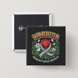 Parkinson's Disease Awareness Warrior Red Tulip 15 Cm Square Badge