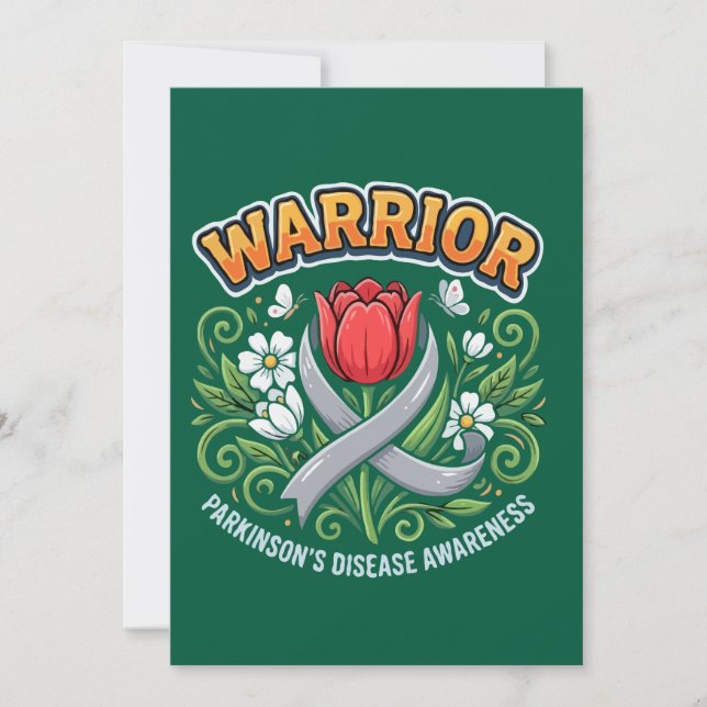 Parkinson's Disease Awareness Warrior Red Tulip  Holiday Card (Front)