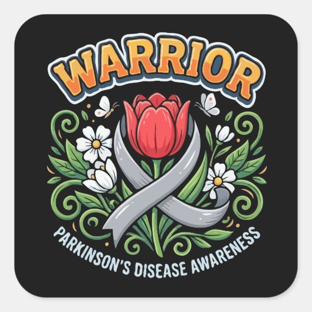 Parkinson's Disease Awareness Warrior Red Tulip  Square Sticker (Front)