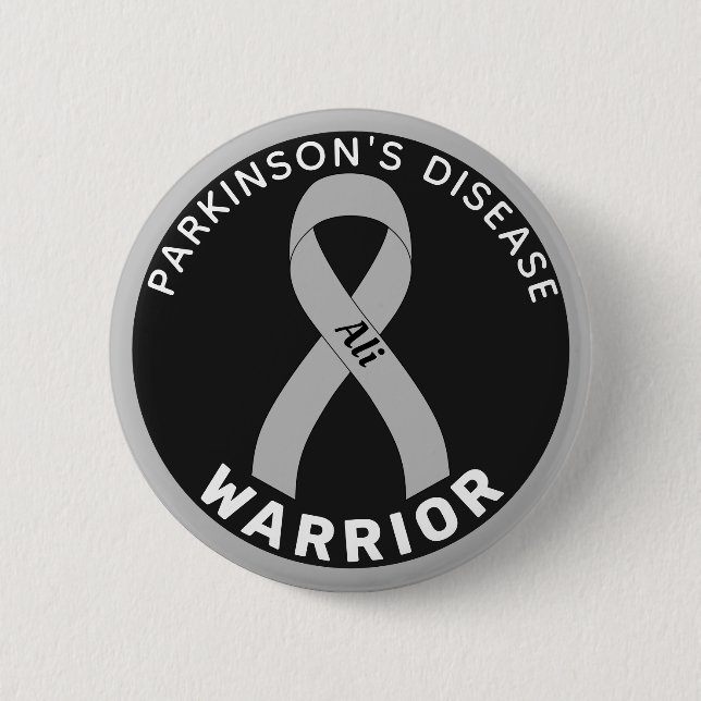 Parkinson's Disease Warrior Ribbon Black Button (Front)