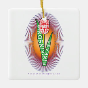 Parkinsons Symptom Red Tulip with burst Ceramic Ornament