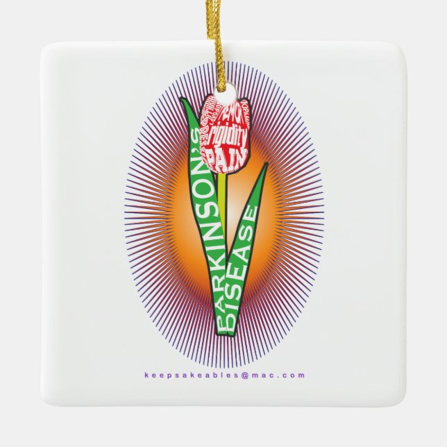 Parkinsons Symptom Red Tulip with burst Ceramic Ornament (Front)
