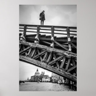 Parkour athlete stand on bridge in Venice Poster