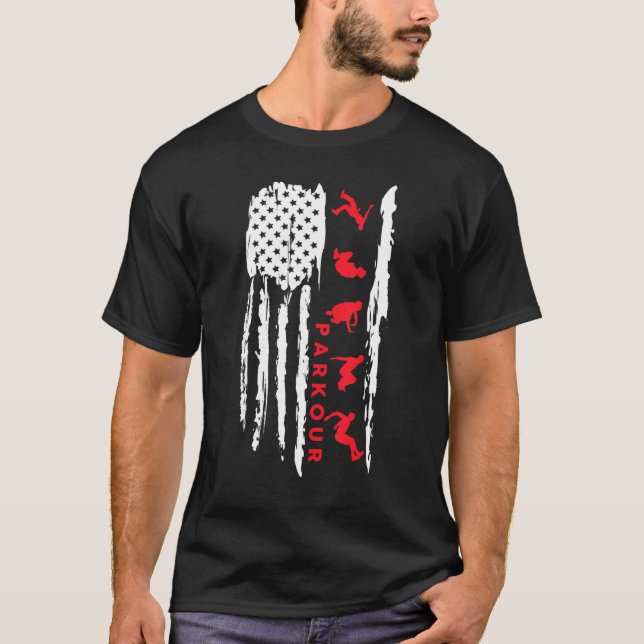 Parkour silhouette US flag graphic Parkour T-Shirt (Front)