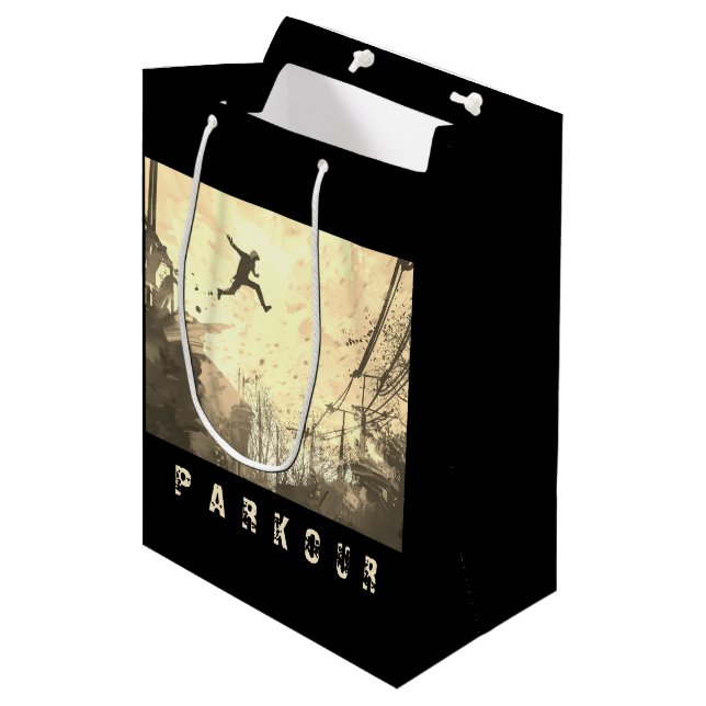 Parkour Urban Free Running Free Styling Art Sepia Medium Gift Bag (Front Angled)