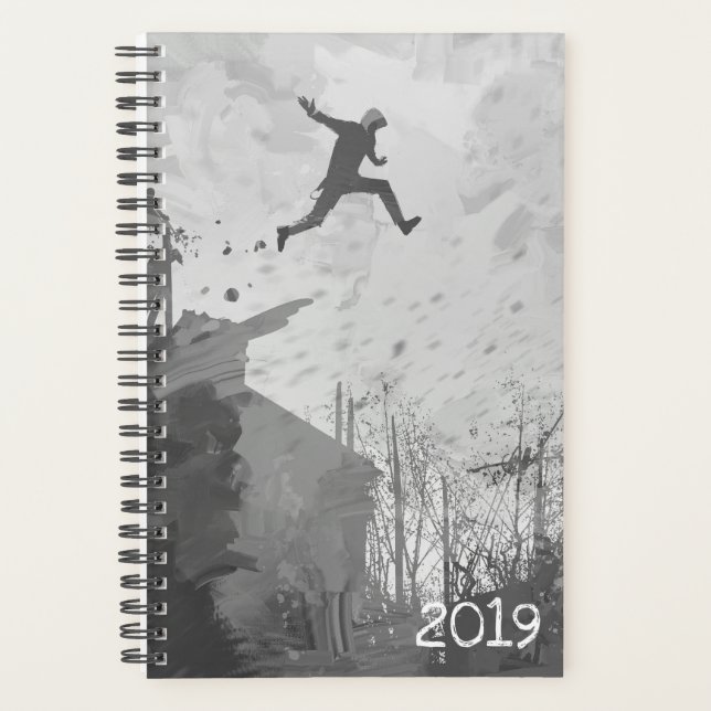 Parkour Urban Free Running Freestyling Black White Planner (Front)
