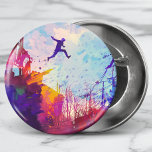 Parkour Urban Free Running Freestyling Modern Art 6 Cm Round Badge<br><div class="desc">A colourful artist's impression of parkour being practiced in an urban back street.</div>