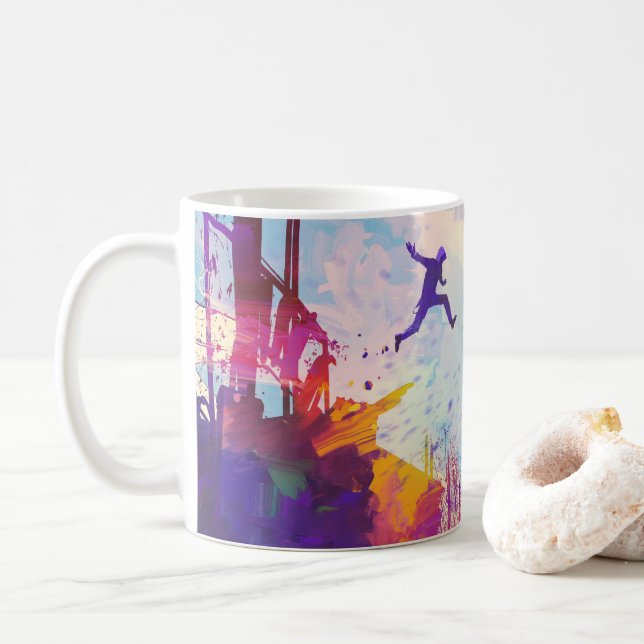 Parkour Urban Free Running Freestyling Modern Art Coffee Mug (With Donut)