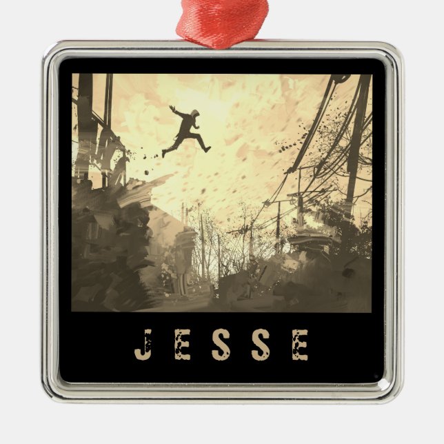 Parkour Urban Free Running Sport Personalised Name Metal Tree Decoration (Front)