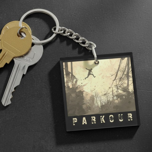 Parkour Urban Obstacle Course Modern Sepia Key Ring (Creator Uploaded)