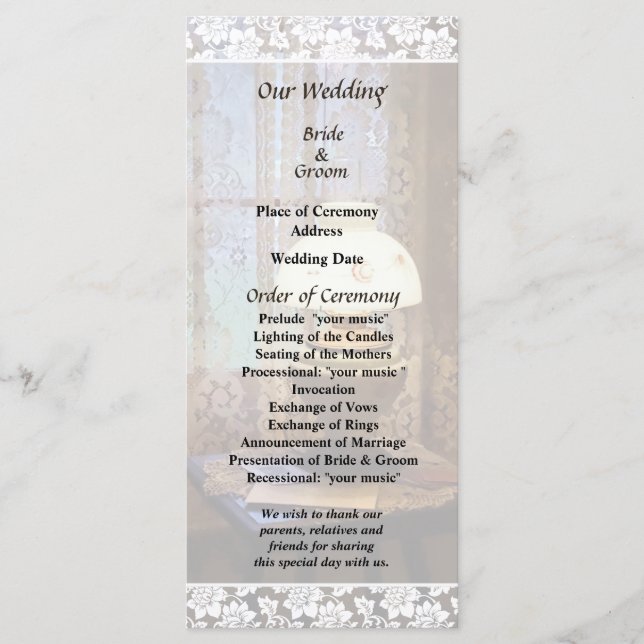 Parlour With Hurricane Lamp Wedding Program Programme (Front)