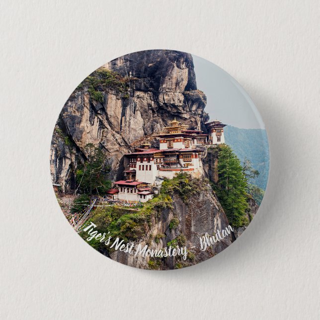 Paro Taktsang: The Tiger's Nest Monastery - Bhutan 6 Cm Round Badge (Front)
