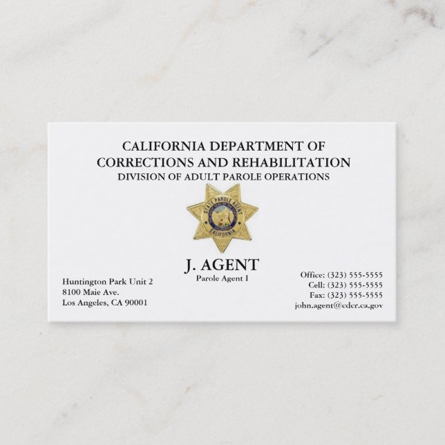 Parole Agent Business Card (Front)
