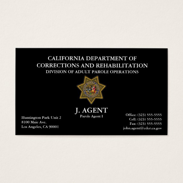 Parole Agent Business Card in Black (Front)
