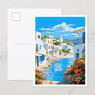 Paros Greece Art Vintage Travel Illustration Postcard
