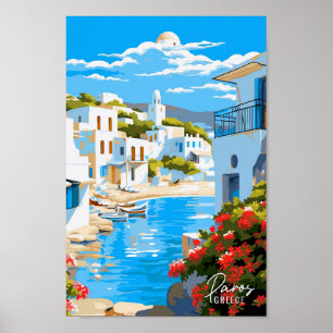 Paros Greece Art Vintage Travel Illustration Poster