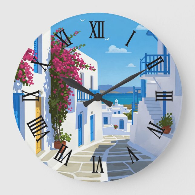 Paros Greece Island Travel Large Clock (Front)