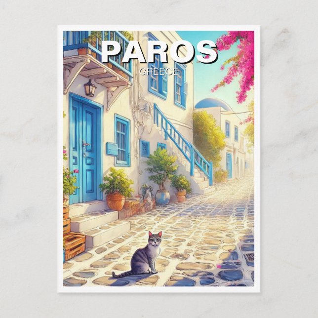 Paros Greece Islands Travel cat  Postcard (Front)