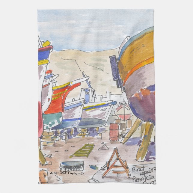 Paros Greece Tea Towel (Vertical)