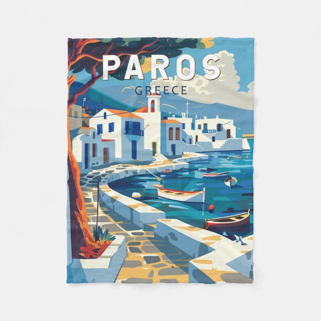 Paros Greece Travel Art Vintage Fleece Blanket (Front)