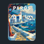 Paros Greece Travel Art Vintage Magnet<br><div class="desc">Paros retro vector travel design. Paros is a Greek island in the Aegean Sea best known for its beaches and traditional villages.</div>