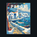 Paros Greece Travel Art Vintage Postcard<br><div class="desc">Paros retro vector travel design. Paros is a Greek island in the Aegean Sea best known for its beaches and traditional villages.</div>