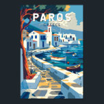 Paros Greece Travel Art Vintage Poster<br><div class="desc">Paros retro vector travel design. Paros is a Greek island in the Aegean Sea best known for its beaches and traditional villages.</div>